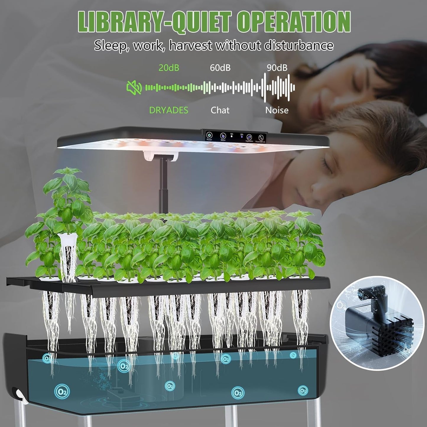 44 Pod Hydroponic Indoor Garden System Black, 2 Tier Growing Kit with LED Grow Light, 10L Tank, Includes Seed Starter Kit