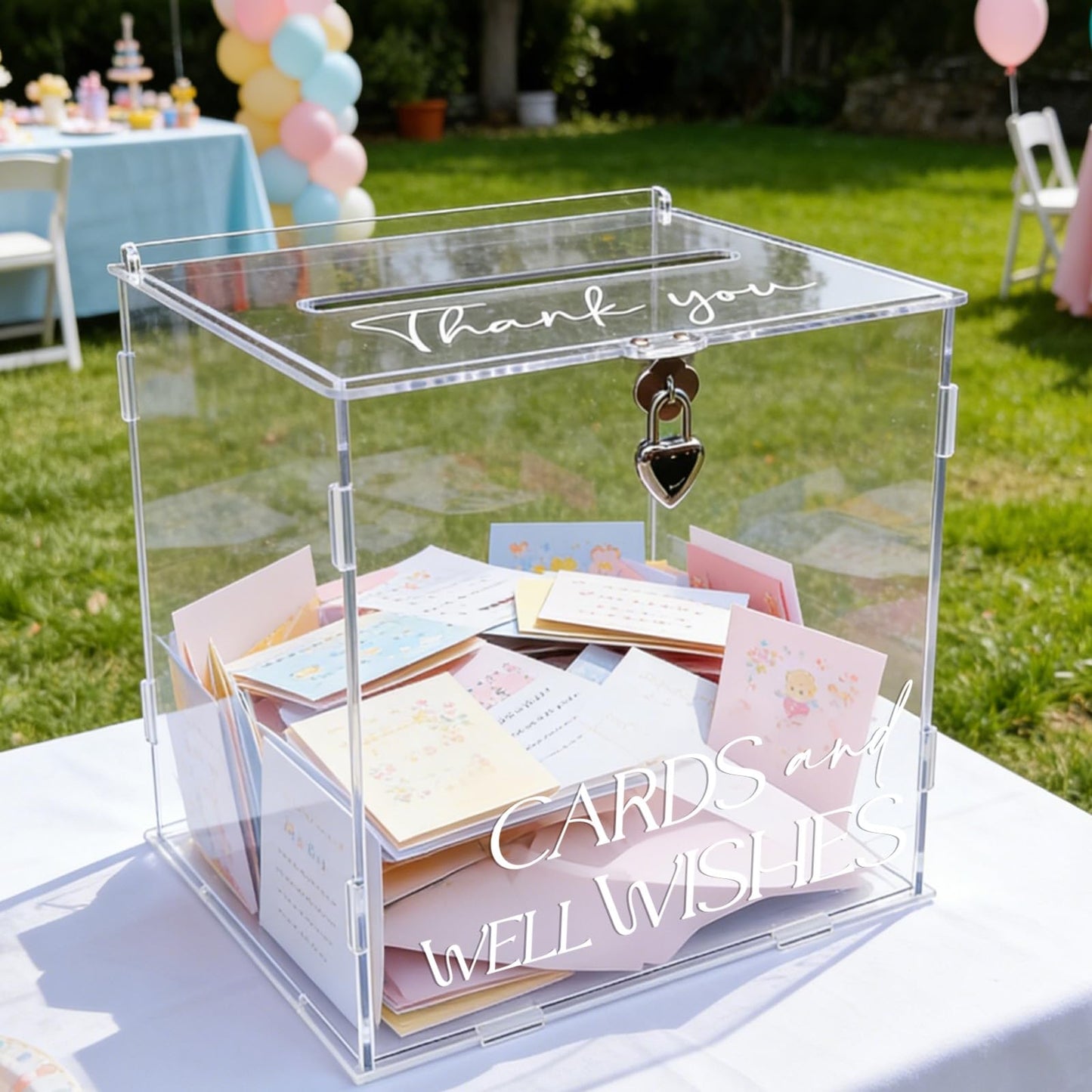 SOFARKKT Clear Acrylic Card Box with Lock & Slot, Transparent Elegant Wedding Card Boxes for Reception, DIY Money Envelop Gift Cards Box for Party Graduation Wedding Birthday Bridal Shower Table Decor