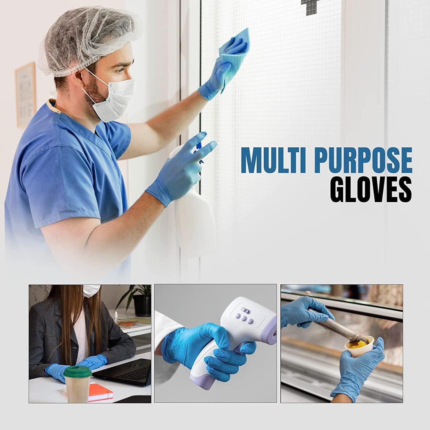 Surgicals Powder Free Nitrile Gloves, Food Grade, Hand Disposable Gloves - 1000 Count - Blue (1000, Medium)