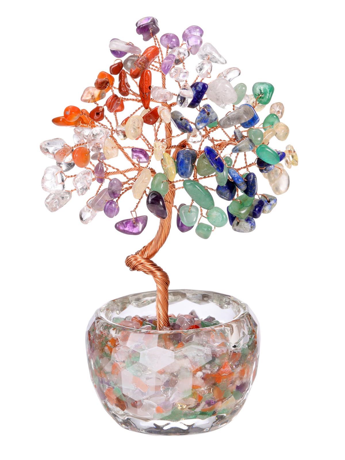 MANIFO 7 Chakra Crystal Tree Stones Tree with Glass Base Gemstone Trees for Positive Energy Office Decor Fengshui Tree Gift