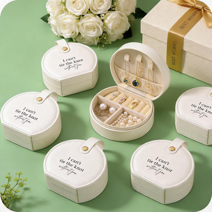 FITVOLL Bridesmaid Proposal Gift Boxes Set of 6, Travel Jewelry Case, White Leather Jewelry Organizer with Handle, Wedding Party Gift – 6 Pack