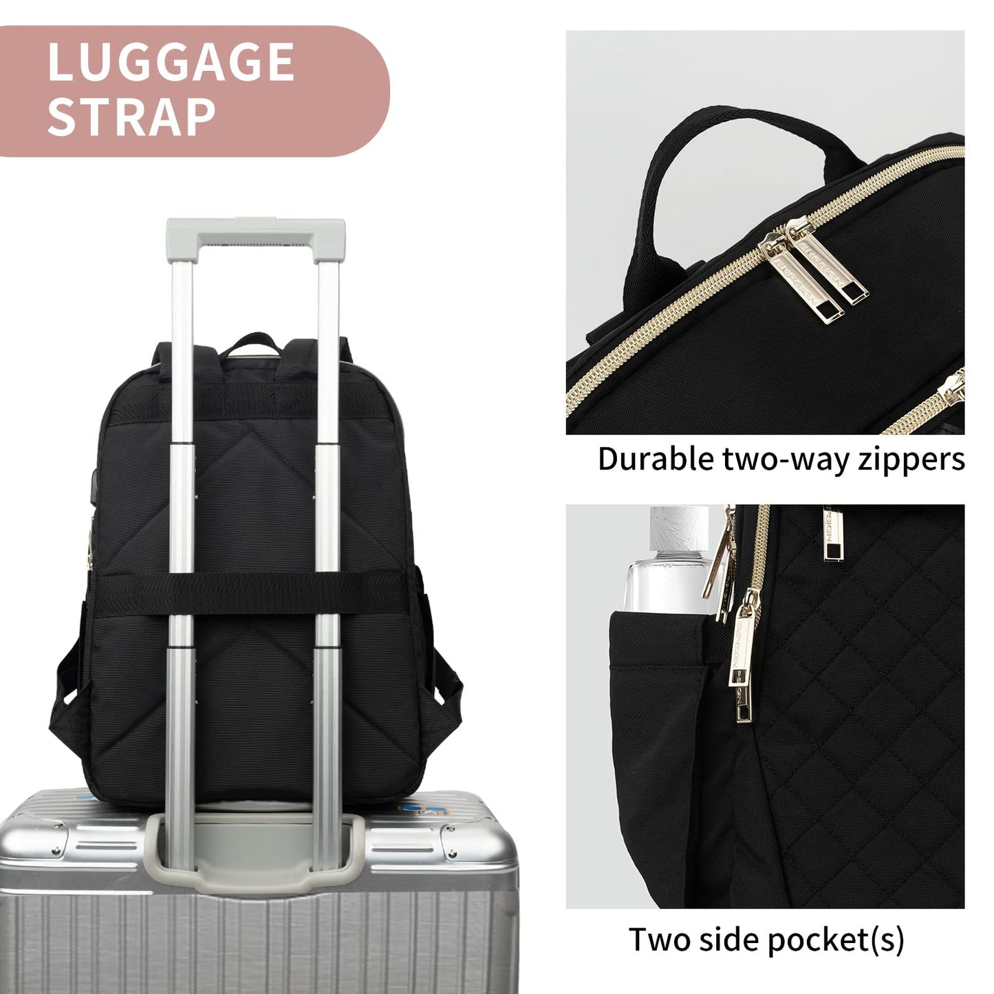 EMPSIGN Laptop Backpack for Women, 15.6 Inch Laptop Rucksack Casual Daypack Wide Open, College School Backpack with USB Charging Port, Water Repellent Travel Business Work Bag Computer Bookbag, Black