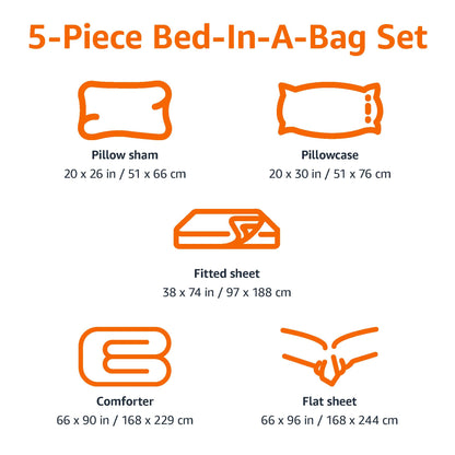 Amazon Basics 5-Piece Soft, Easy-Wash Microfiber Kid's Bed-in-a-Bag Bedding Set with Sheet and Comforter, Twin, Bluish Flowers