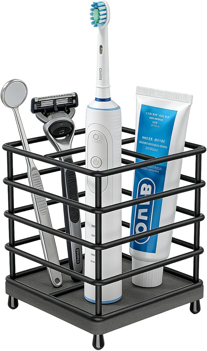 BOTEMY Toothbrush Holders with Quick Drying Mat—Black Toothbrush and Toothpaste
