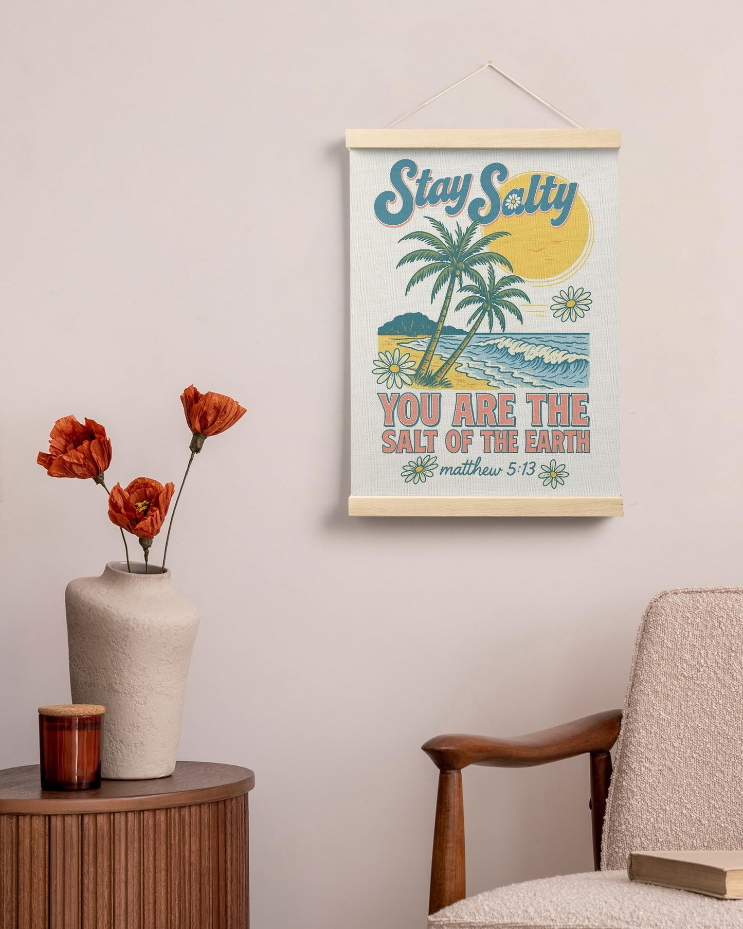 FGFK Summer Tropical Beach Christian Poster Hanger Frame, Beachy Room Decor Aesthetic, Stay Salty Bible Verse Posters Prints Wall Art Decor for Living Room Bedroom Home, 12x16 Inch