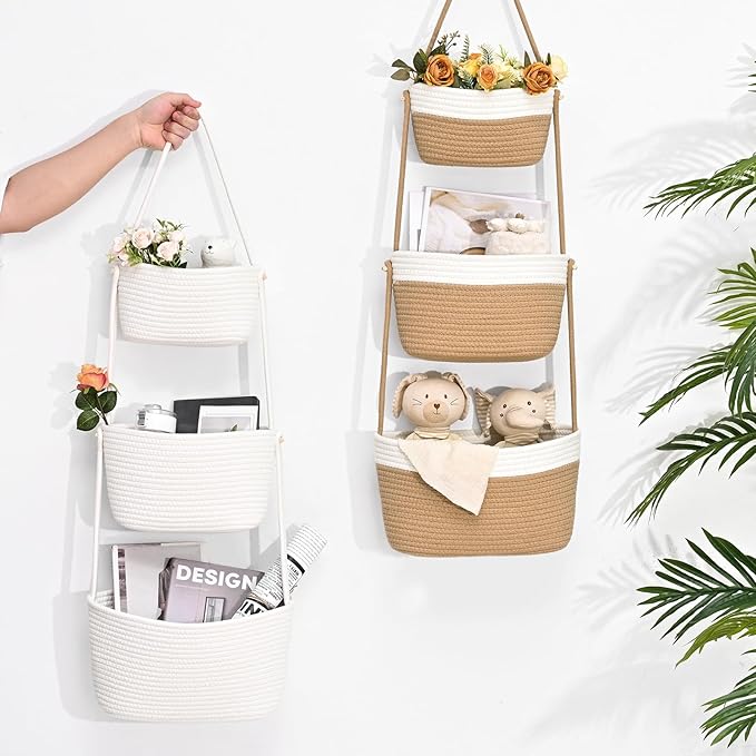Hanging Storage Baskets, Over the Door Basket, Cotton Wall Baskets Storage