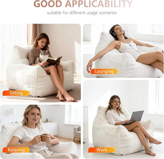 Giant Bean Bag Chair for Adults, Comfy Chair for Bedroom, Floor Chairs for