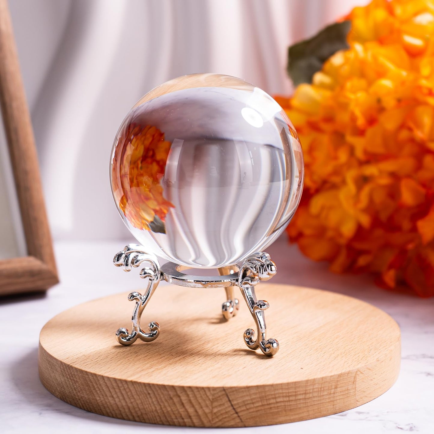 Clear Crystal Ball 80mm/3.2 Inches with Stand Ideal for Office Decor This Cool Things as a Photography Prop and Feng Shui Divination Sphere As Office Decor and Desk Decor Crafted from K9 Crystal.
