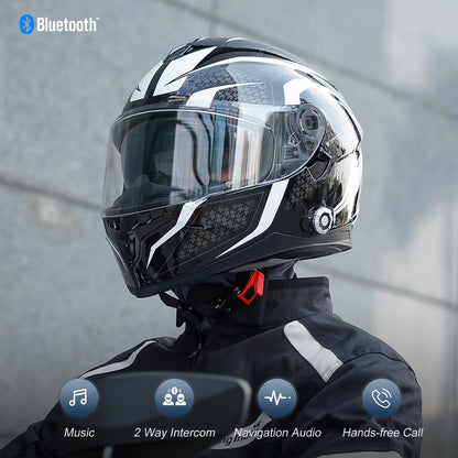 Bluetooth Motorcycle Helmet FreedConn BM12 DOT Full Face Bluetooth Helmets Motorcycle Dual Visor Helmet with Integrated Intercom System/ 2~3 Riders Pair/ 500M/ FM/ MP3/ Voice Dial (Multi-Color, XXL)