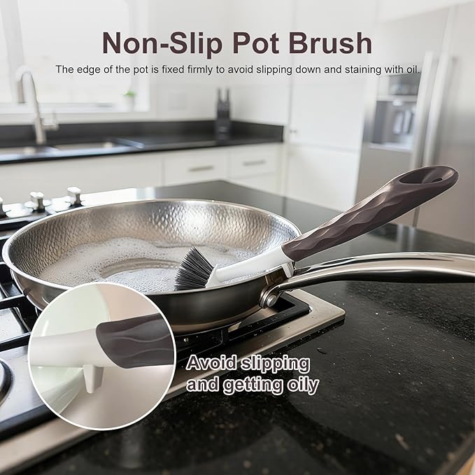 Dish Brush, 2 Pack with Comfortable Handle, with Built-in Scraper, Scrub Brush