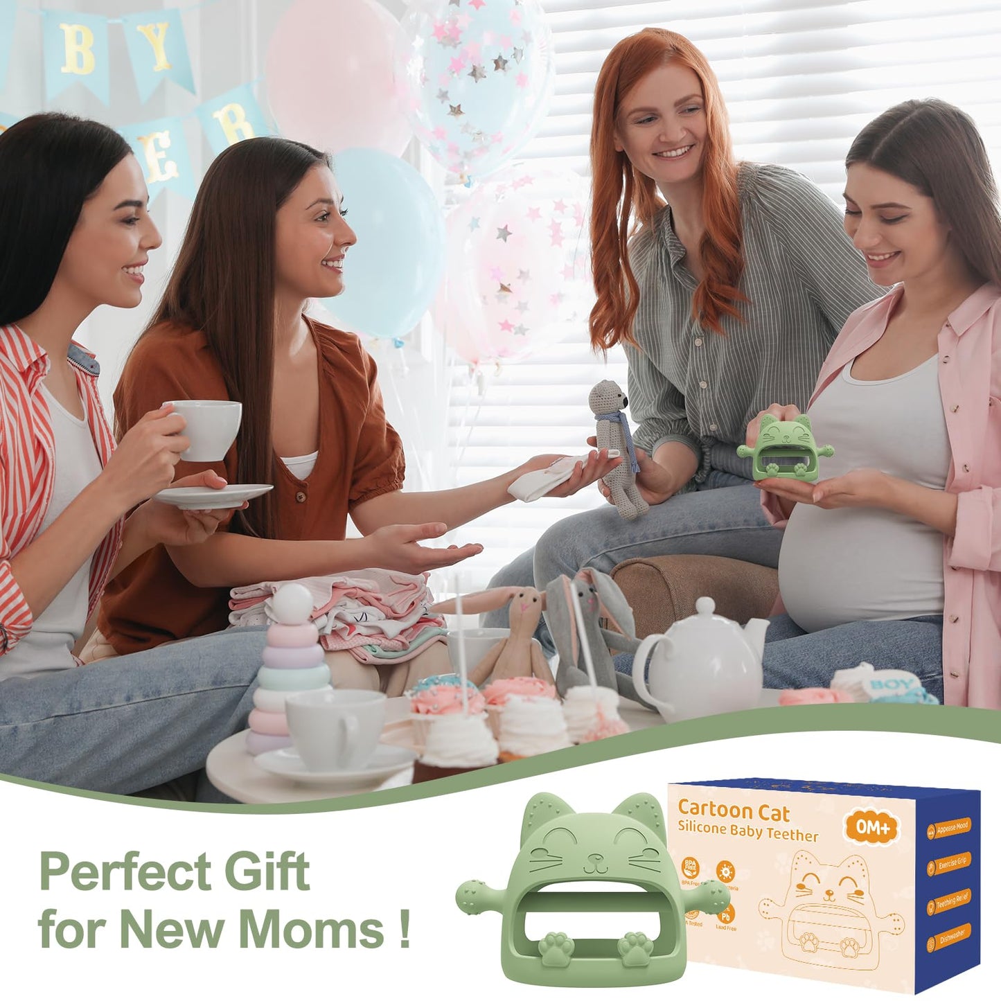 Baby Teethers 0-6 Months,Teething Toys for Babies 0-6 Months,Never Drop Baby Chew Toys for Teething Relief,Infant Hand Teether Pacifiers for 0-6 Months,Ideal Baby Toys Gifts for New Moms(Cartoon Cat)