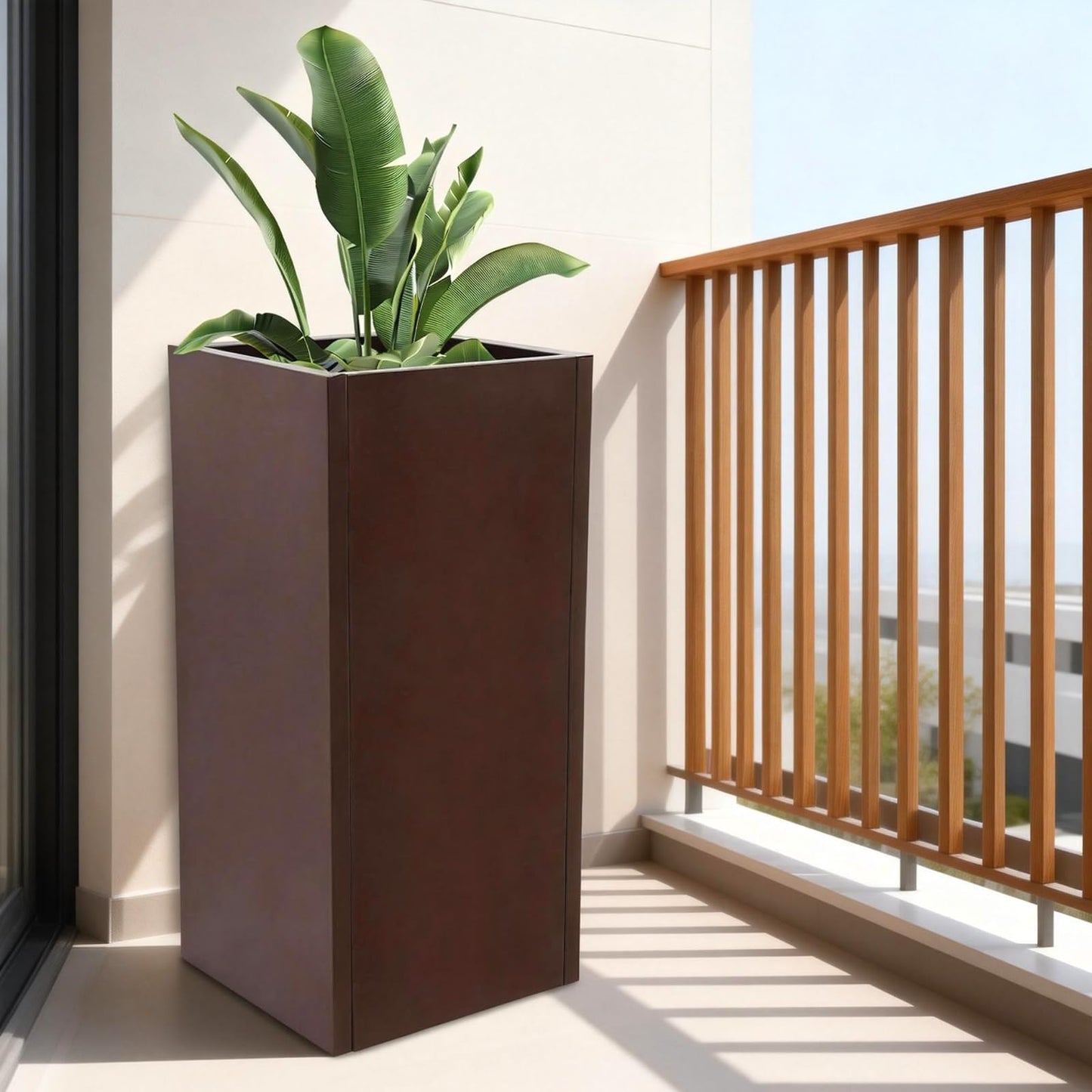 wukaeiue Galvanized Steel Planter Box 16x16x30 Inches, Brown - Modern Raised Garden Bed with Drainage Holes & Easy Assembly, Heavy Duty Metal Flower Pot for Outdoor Indoor Plants, Herbs, Flowers