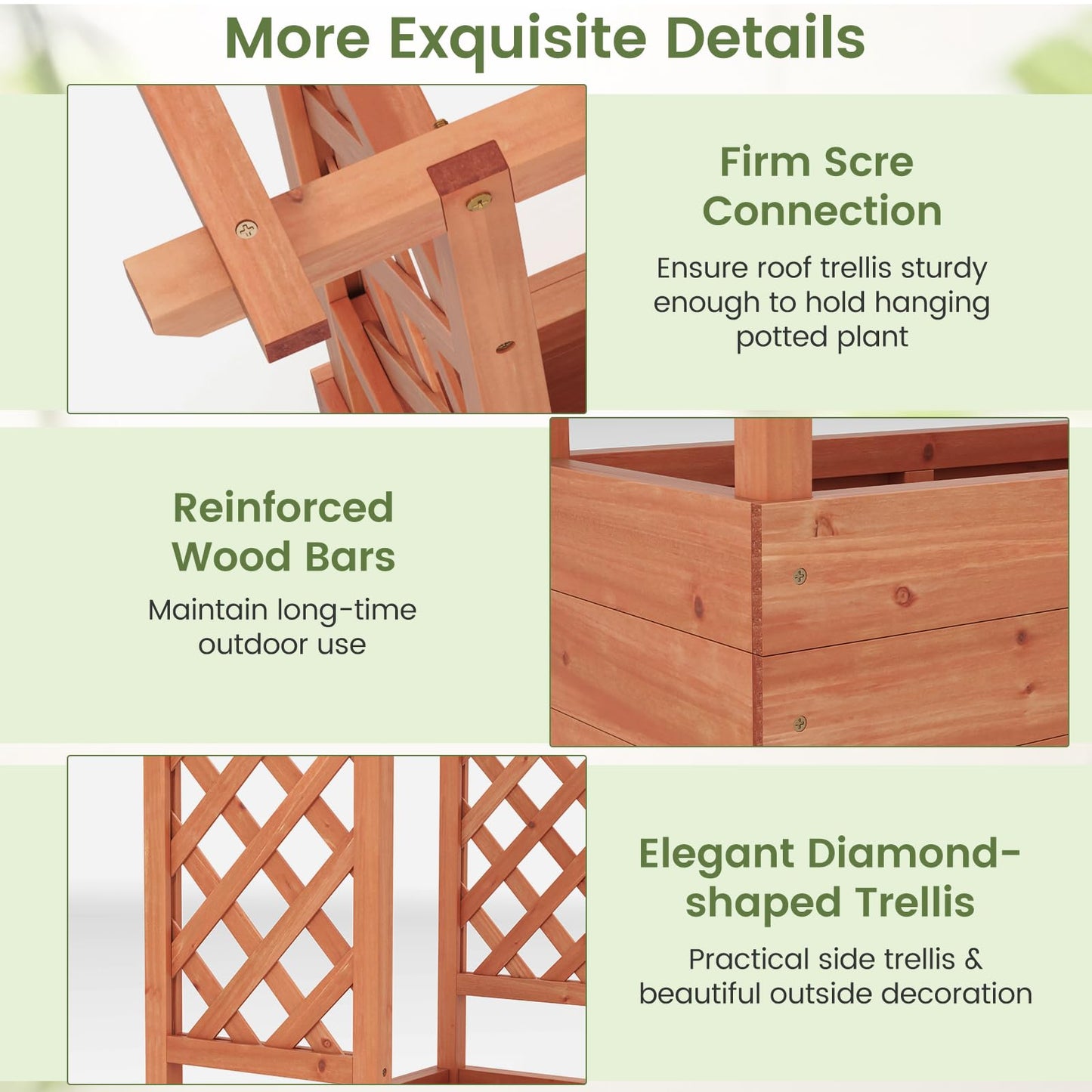 Giantex Set of 2 Raised Garden Bed with 2-Sided Trellis & Hanging Roof, Fir Wood Planter Box w/Drainage Holes, Freestanding Garden Planter for Flowers Herbs Climbing Vines (43"x15"x45")