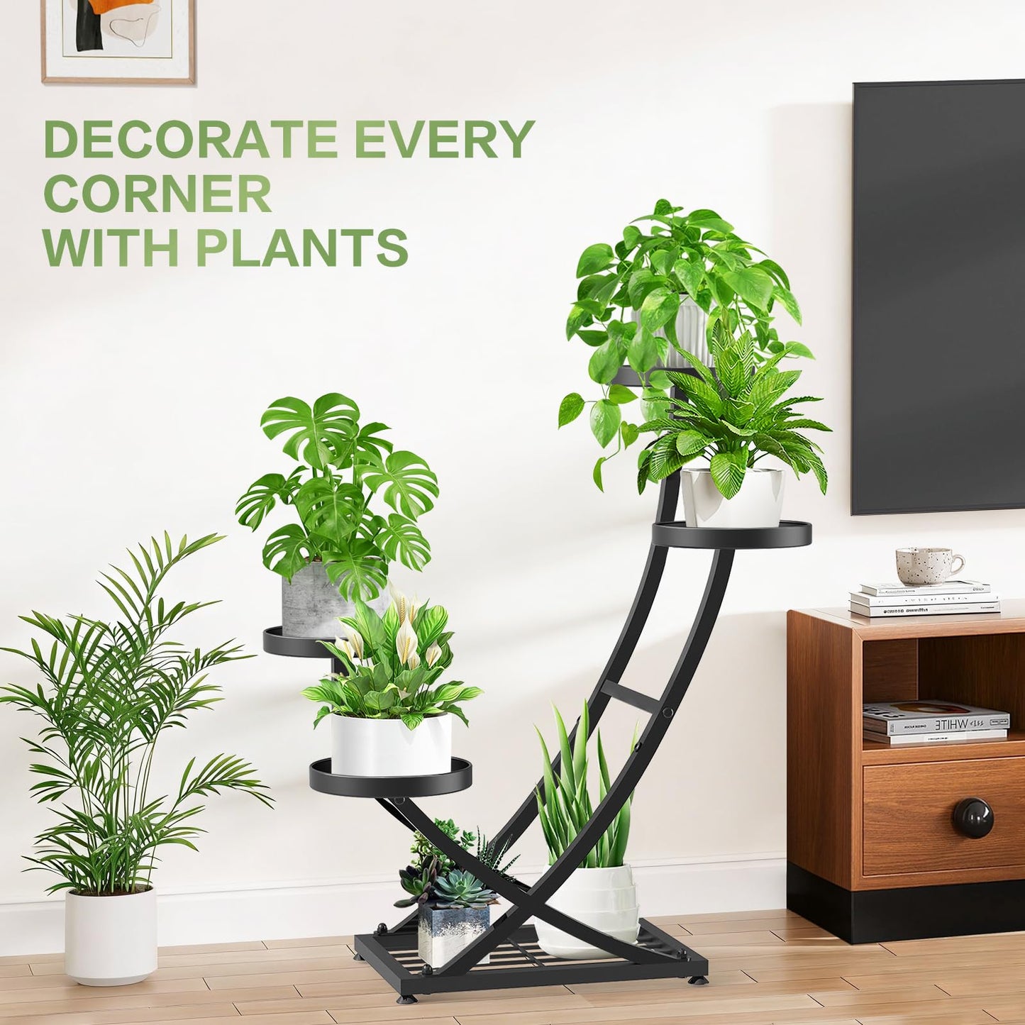 YOCOMEY Outdoor Plant Stand Metal Plant Stand Indoor, 5 Tier Heavy Duty Corner Plant Stands, Plant Shelf for Tall Plant Holder Shelves for Living Room Bedroom Modern Home Decor