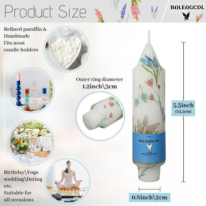 Printed Candle Sticks Elegance Taper Candle 5 Inch Short Candlesticks Hyacinth Floral Tapered Candles for Home Wedding Holiday Party Decor, Set of 4