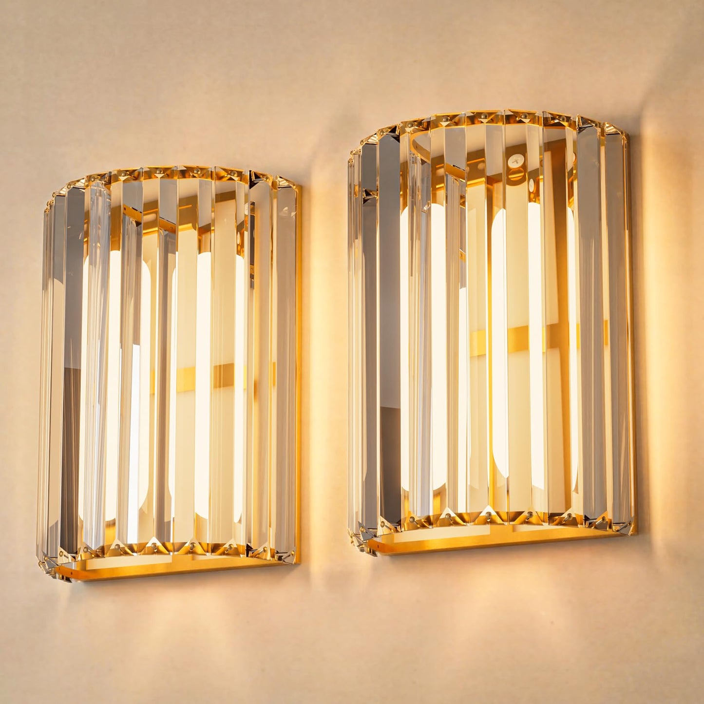 Keep Shinning Gold Battery Operated Wall Sconces Set of Two, Crystal Wireless Wall Lights with Remote, Rechargeable Cordless Wall Lamps 12 RGB and 3 CCT Dimmable Decor for Bedroom Living Room Hallway