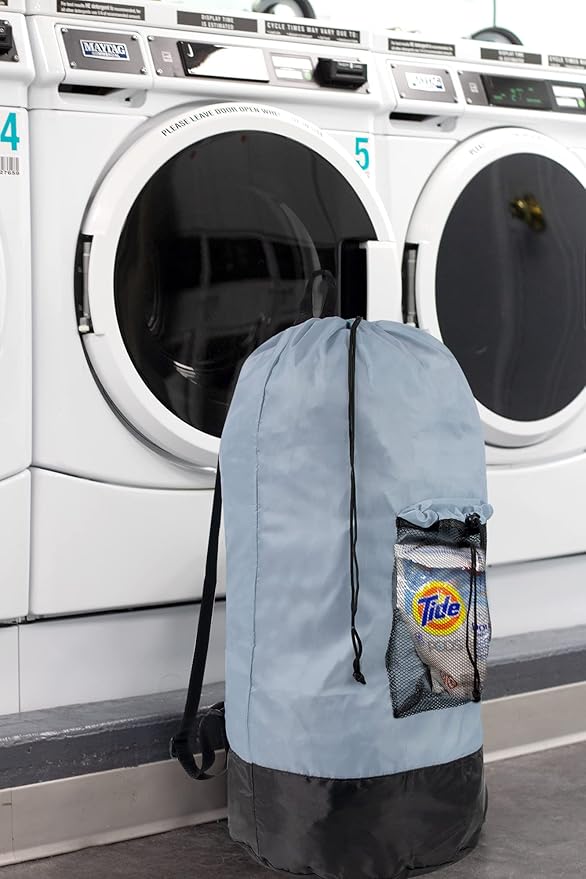 Laundry Bag Backpack with Shoulder Straps and Mesh Pocket Laundry Backpack