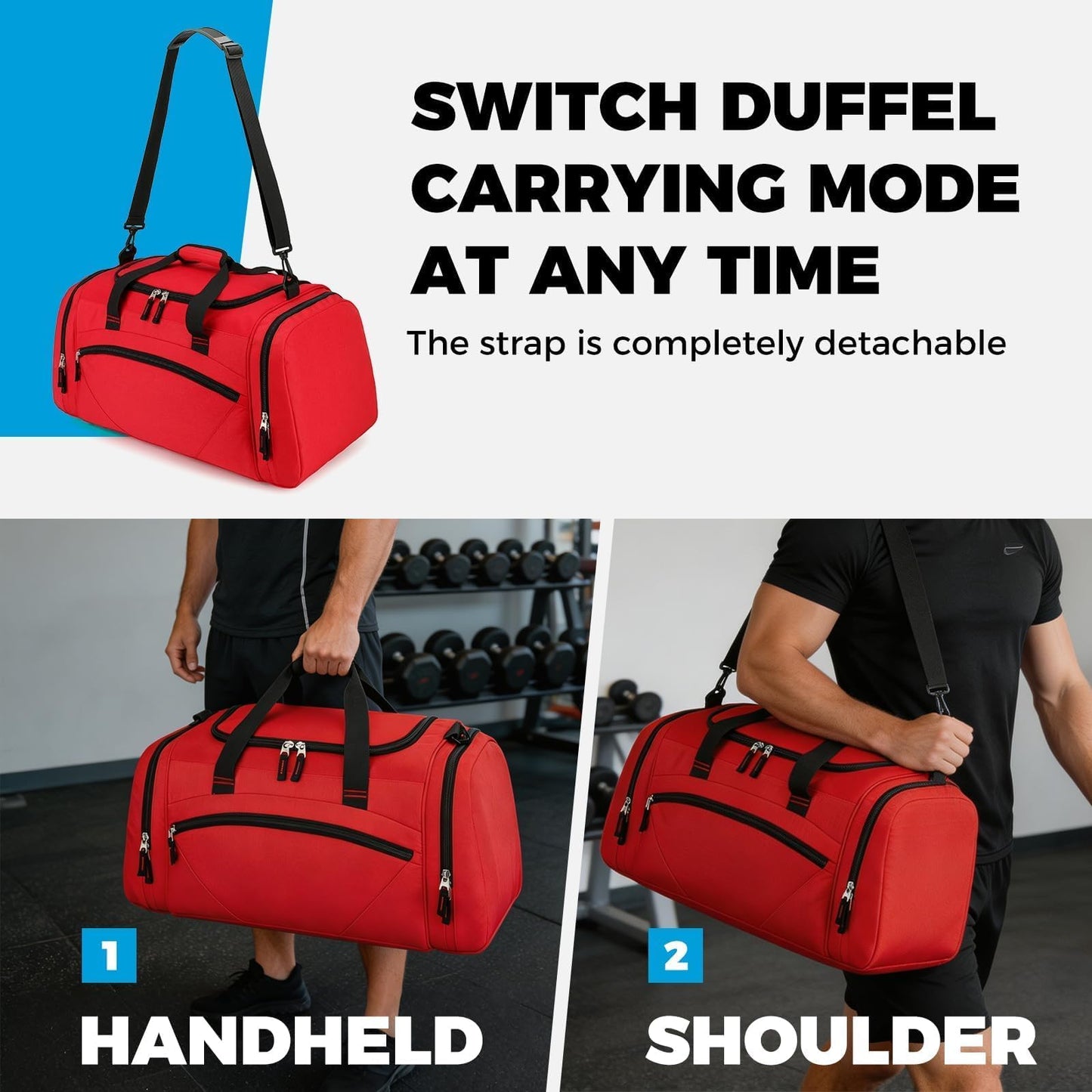 Uarition Mens Gym Bag, 55L Large Sports Duffle Bags, Workout Bags Lightweight, Red