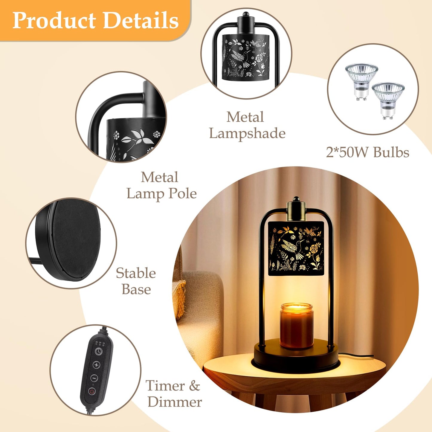 FullyCare Candle Warmer Lamp Electric with Timer: Wax Melts for Warmer Yankee Candles Large - Dimmable Candle Warmer for Birthday Christmas Gift Bedroom Home Decor