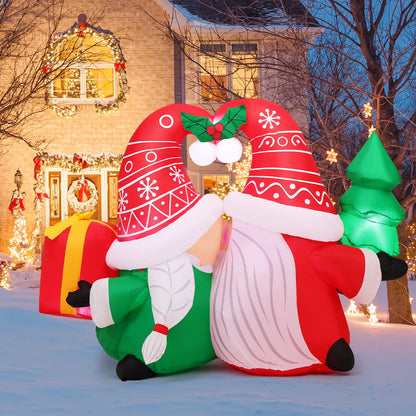 GOOSH 5FT Christmas Gnome Inflatables Outdoor Decorations,Blow Up Couple Gnomes with LED Lights,Xmas Gnome Inflatables for Yard Lawn Garden Holiday Decor