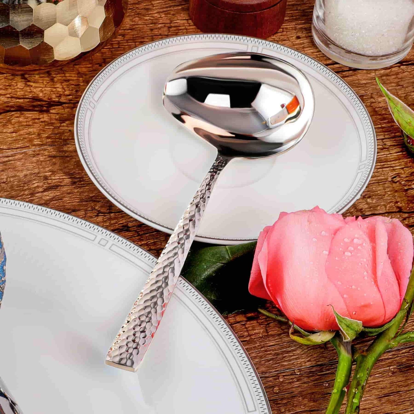 KEAWELL Louis Hammered 18/10 Stainless Steel Sauce Ladle With Pouring Spout, Great small sauce spoon for gravies and dressings, 7.4 Inch, Dishwasher Safe (1)