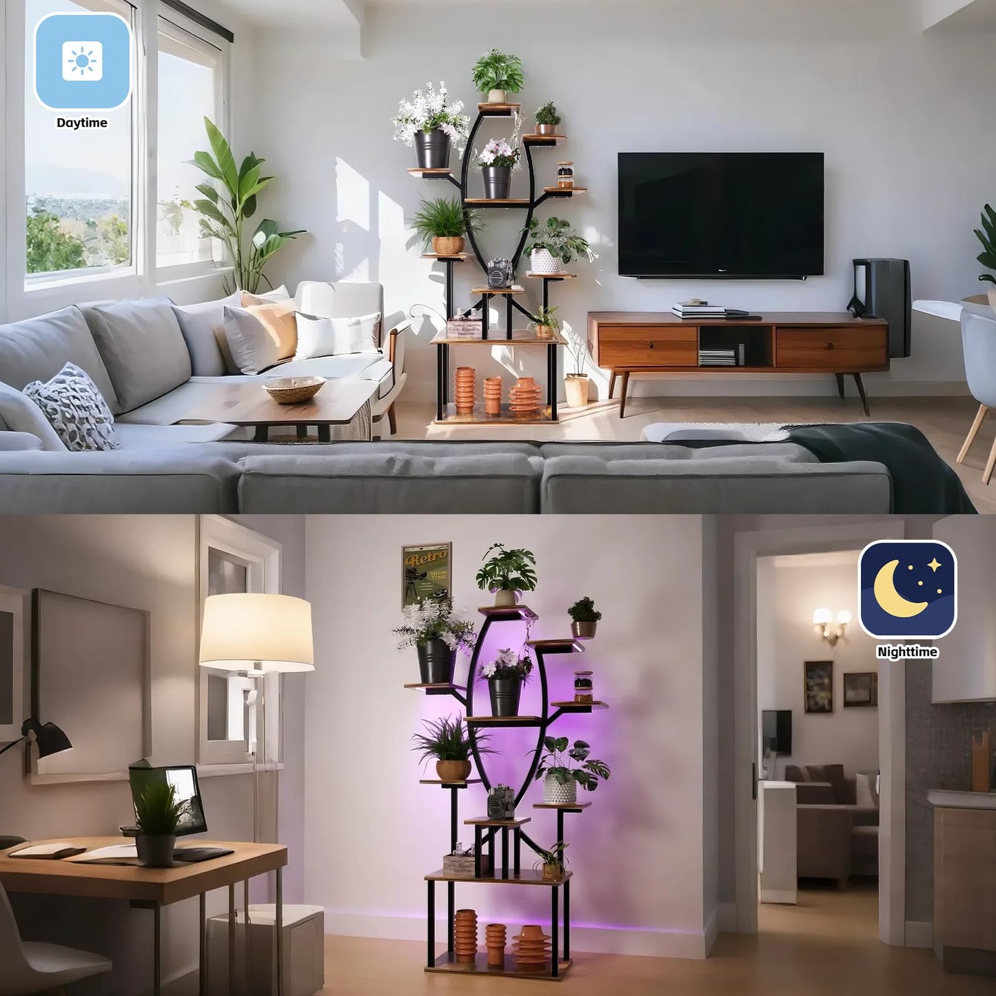Gavnglin 53" Plant Stand Indoor with Grow Lights, 10-Tier Space-Saving Plant Shelf for Small Apartments, Lighted Indoor Plant Growing Display Rack for Living Room, Balcony & Bedroom