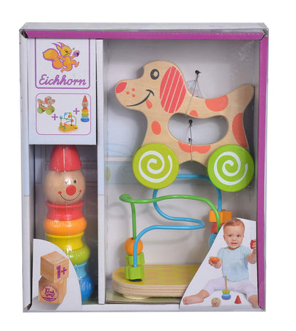 Eichhorn 100003750 Educational Play Set Consisting of Clown, Motor Skills Bow and Sliding Dog, 3 Pieces, Motor Skills Toy, Wooden Toy, 1 Year to 99 Years
