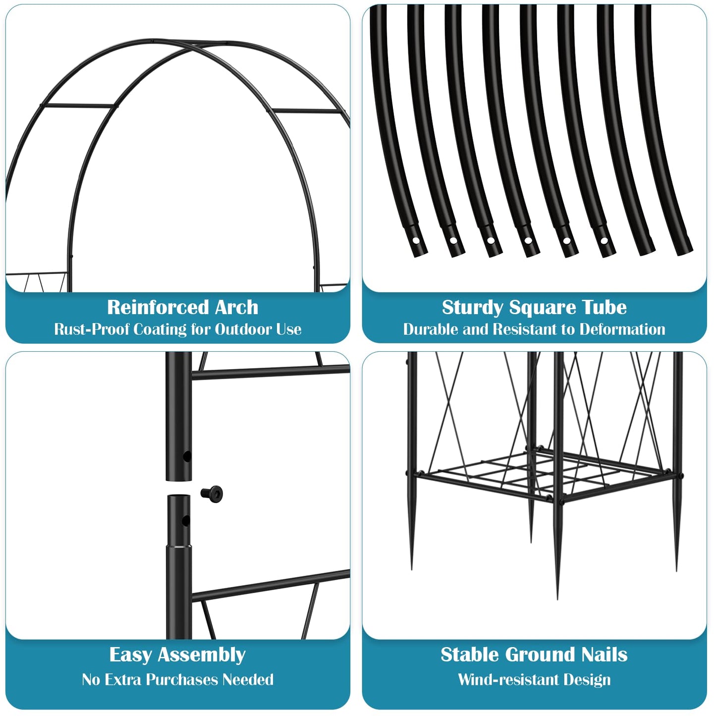 Heavy Duty Garden Arch Trellis for Climbing Plants Outdoor, Metal Garden Arbors Archway Arched Trellis with Planter Boxes, Wedding Arches for Ceremony Arch Backdrop Stands for Party Decorations, Black