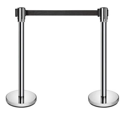 New Star Foodservice 54606 Stanchions, 36-Inch Height, 6.5-Foot Retractable Belt, Set of 2, Silver Belt