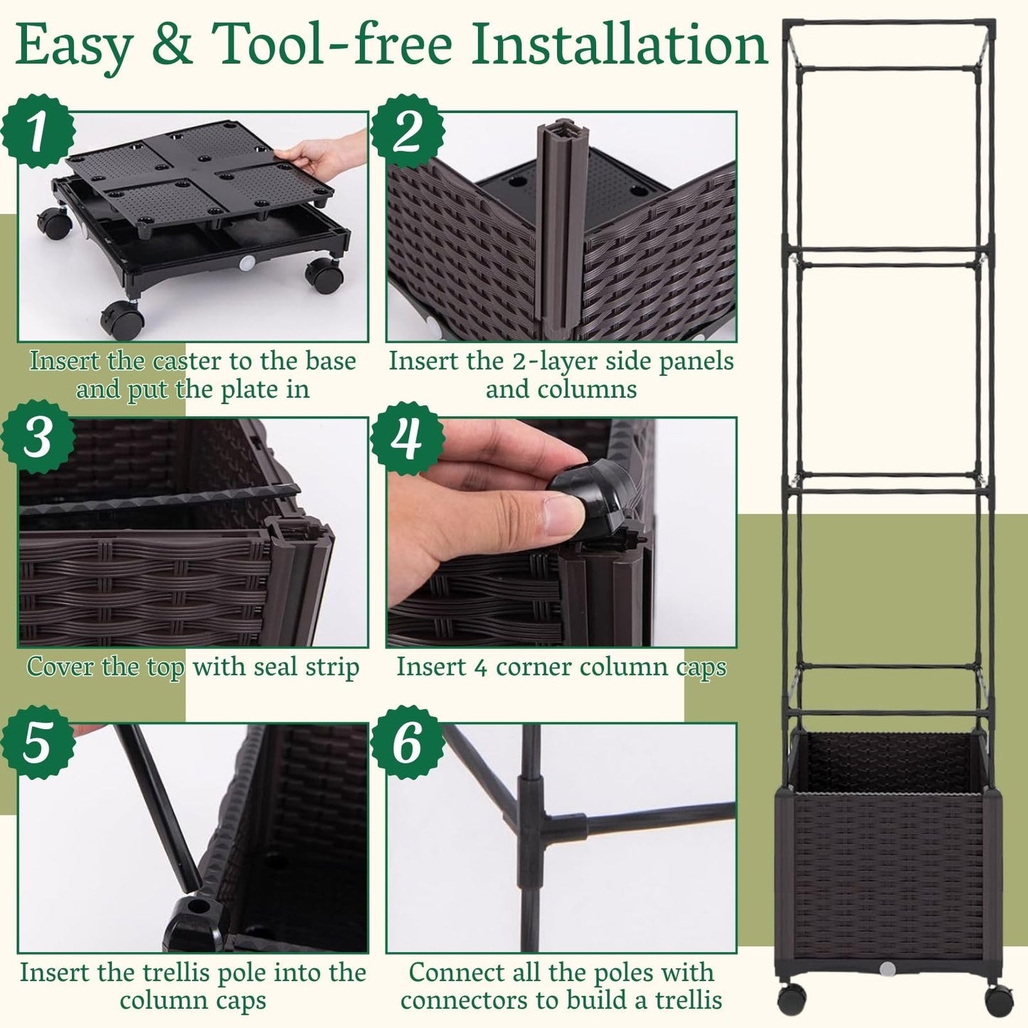 Raised Garden Bed Planter Box with Trellis | Self-Watering Tomato Planter with Wheels for Climbing Plants & Vegetable | Vertical Gardening Tomato Pot with Tomato Cage Indoor Outdoor Patio Greenhouse