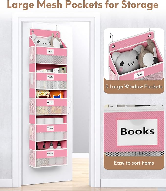 Over The Door Organizer Hanging, 2 Pack 5 Shelf Behind The Doors Storage