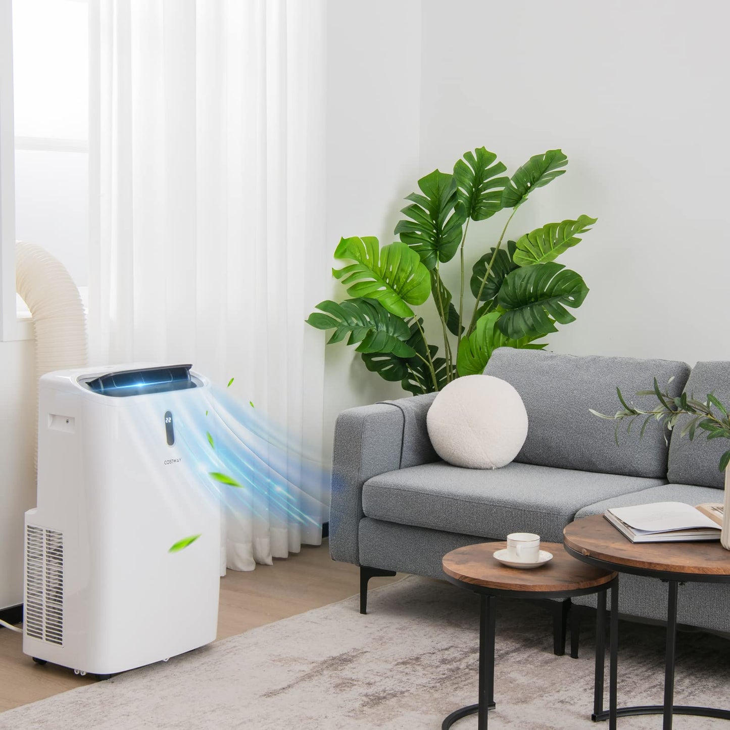 COSTWAY 14000BTU Portable Air Conditioner, 4-in-1 Oscillation Air Cooler with Cooling/Humidifier/Heater/Fan, 3 Speeds Fan, Remote Control, WiFi Smart Control (14000BTU)