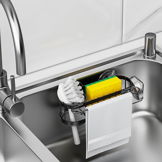 Cisily Kitchen Sink Caddy Sponge Holder in The Sink, Stainless Steel Kitchen
