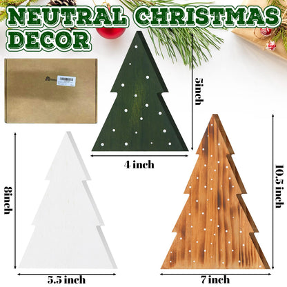 AceOrbit 3 Pcs Christmas Decorations Rustic Farmhouse Wood Christmas Trees Neutral Tabletop Tree Signs Decor Freestanding Xmas Wooden Decorations for Fireplace, Mantle, Shelf, Home, Office