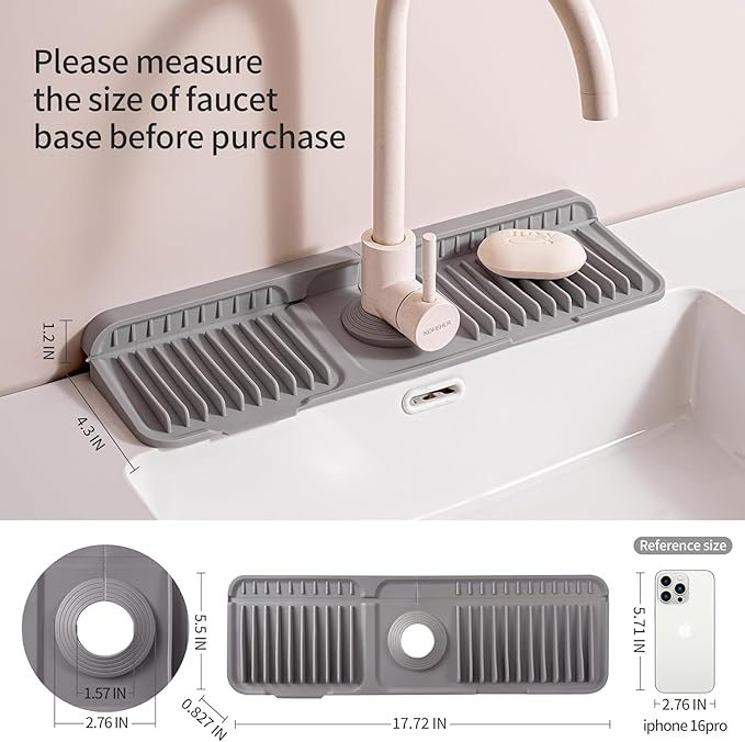 Folding Faucet Mat for Kitchen Sink Upgraded Premium Silicone Splash Guard
