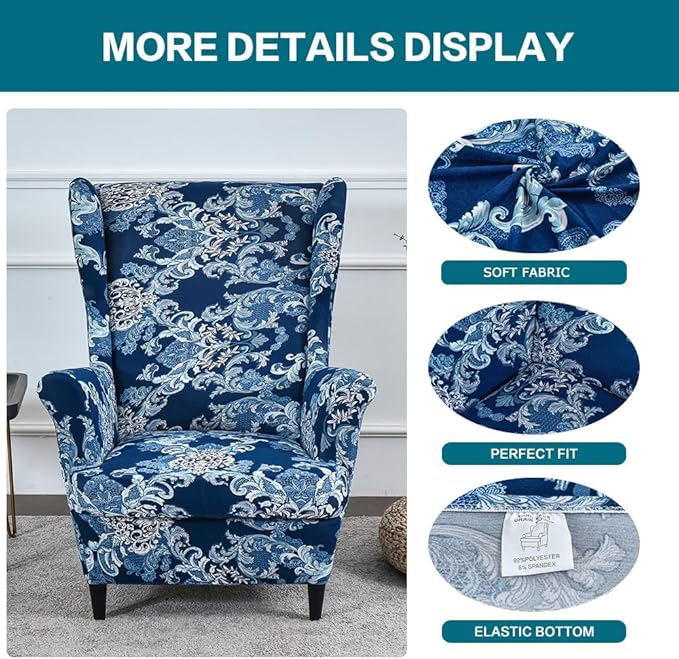 KRFOONN Wingback Chair Cover Slipcovers 2 Piece Stretch Wing Chair Covers