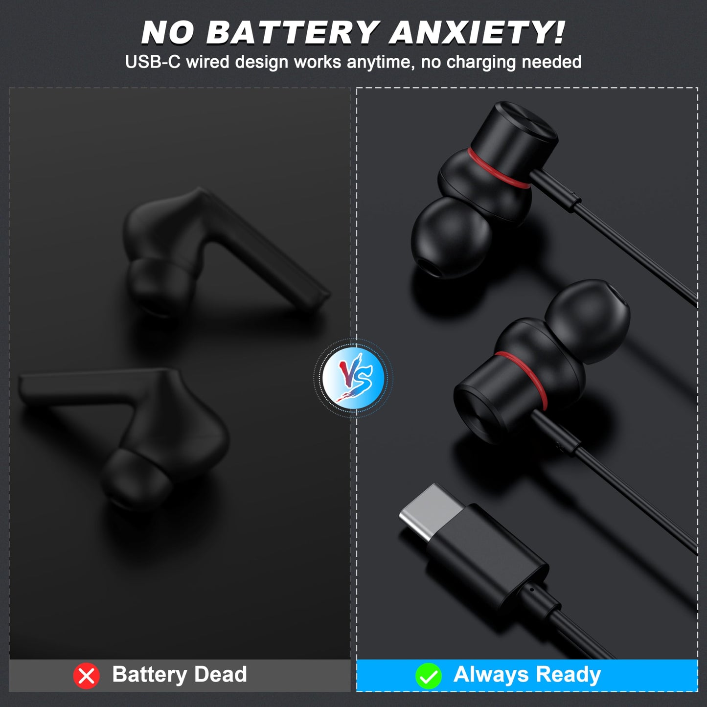 USB C Wired Headphones,【Active Noise Cancelling & One-Click ANC Toggle Button】Ear buds for iPhone 17 16 15 Pro Max USBC Earphones,Hi-Res Sound Type C Earbuds Compatible with iPhone/Android/Galaxy/iPad