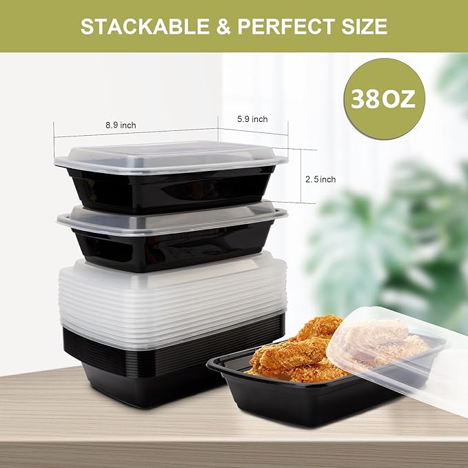 30 Pack Meal Prep Containers 38oz, Plastic To Go Food Containers
