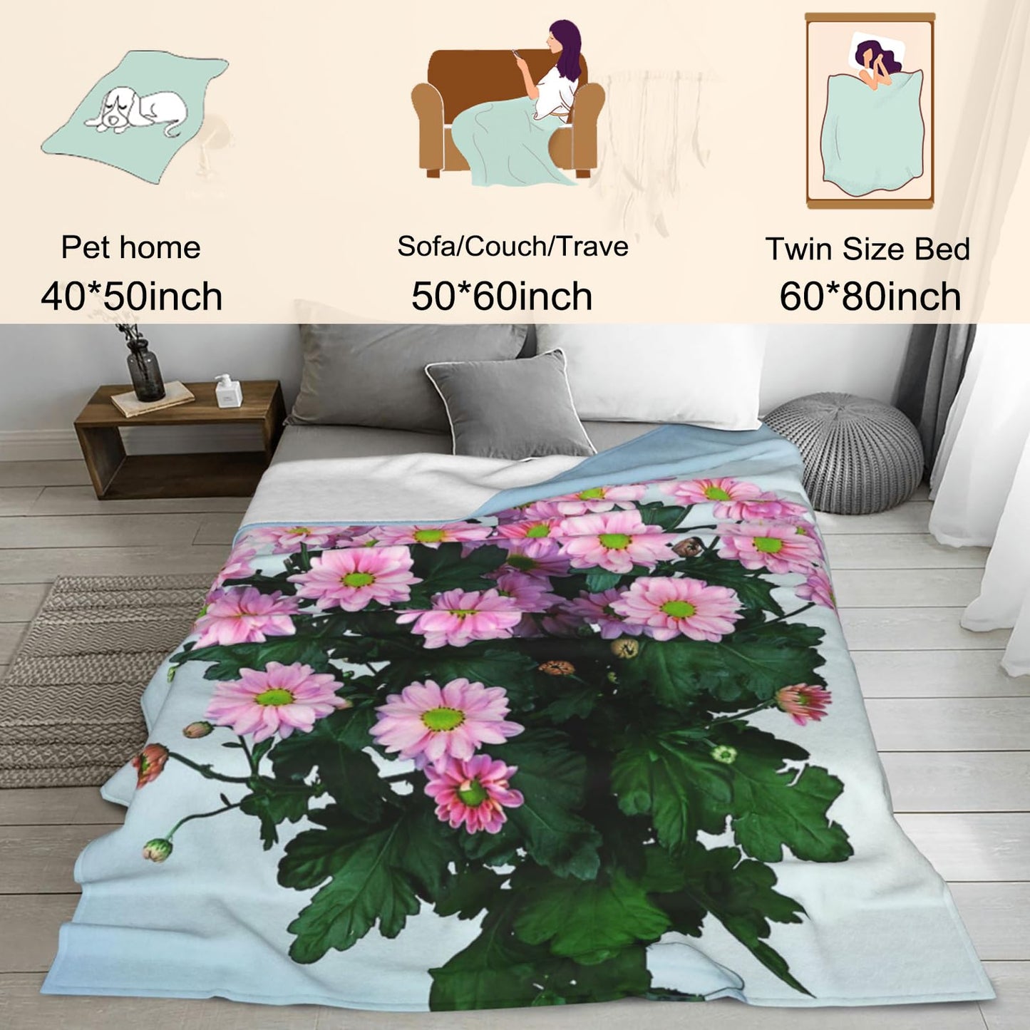 Zeleda Cute Raccoon Flannel Blanket, Soft Cozy Throw with Playful Animal, Funny Cartoon Home Bedroom Decor and Gifts for Men Women Teens, Lightweight Blankets for All Seasons, 50x60 Inch