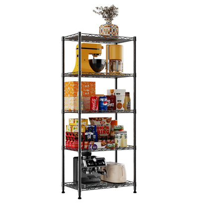 REGILLER 5-Wire Shelving Metal Storage Rack Adjustable Shelves,Standing Storage Shelf Units for Laundry Bathroom Kitchen Pantry Closet(Black,11.8" D x 16.6" W x 53.5" H)