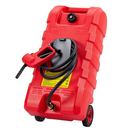 GarveeTech 15 gal Gas Can with Manual Transfer Pump & 10 ft Hose, Portable Fuel Tank with Wheels & Carry Handle, Leak-Proof Heavy Duty Gas Caddy for Cars, Boats, Lawn Mowers, Red
