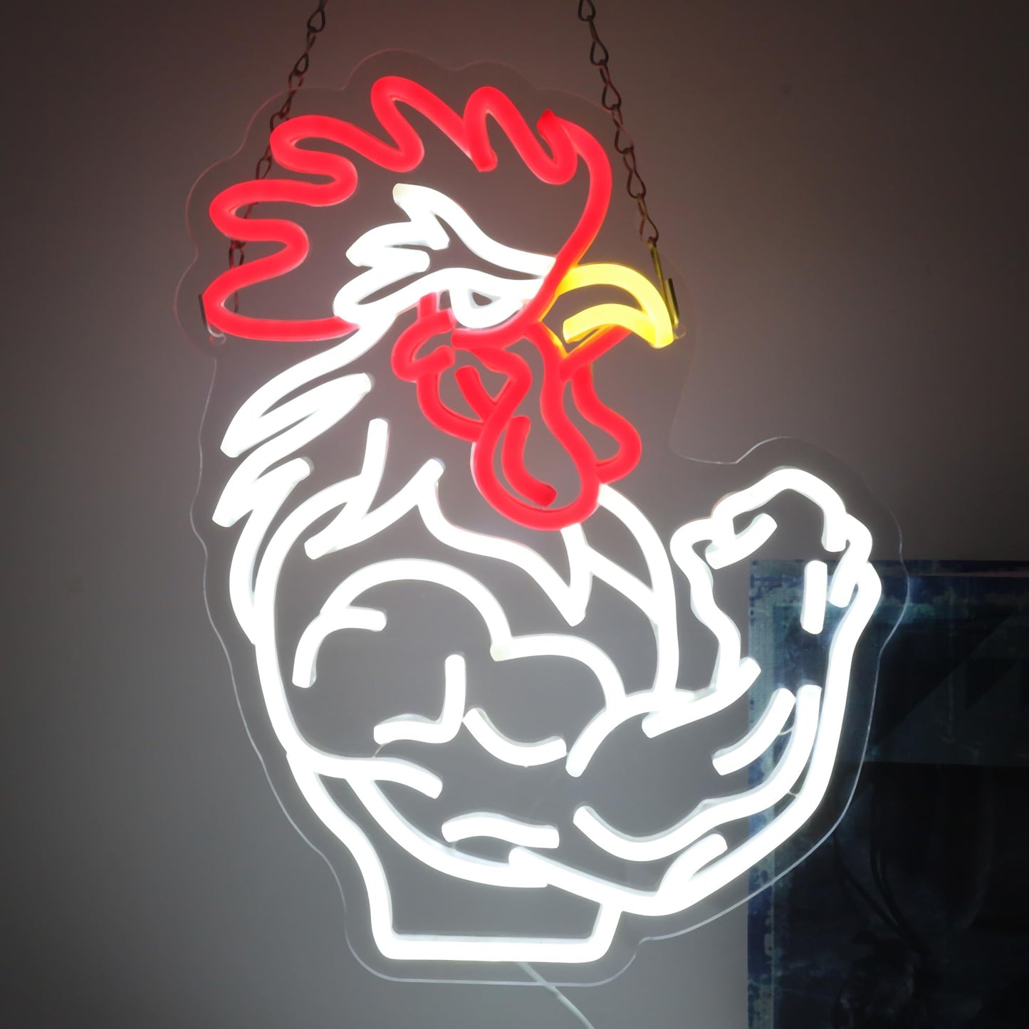 Muscular Rooster Gym Neon Sign for Home Gym Decor, Bodybuilding Funny Chicken Led Neon Light for Workout Trainer Room, Farmhouse,Bold Gifts for Game Rooms, and Man Caves