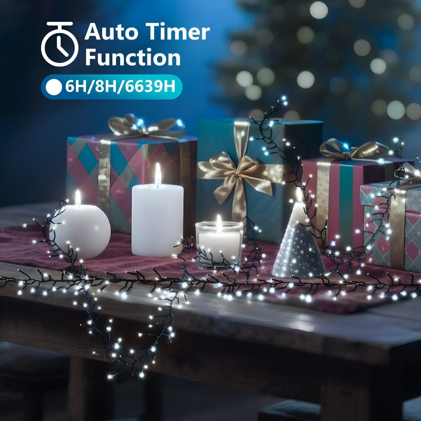 1200 LED 59FT Christmas Cluster Lights, Cool White Christmas Tree Lights Outdoor, Firecrackers String Light with 12 Modes Timer Remote, Waterproof Plug in Twinkle Fairy Light for Xmas Tree Garland