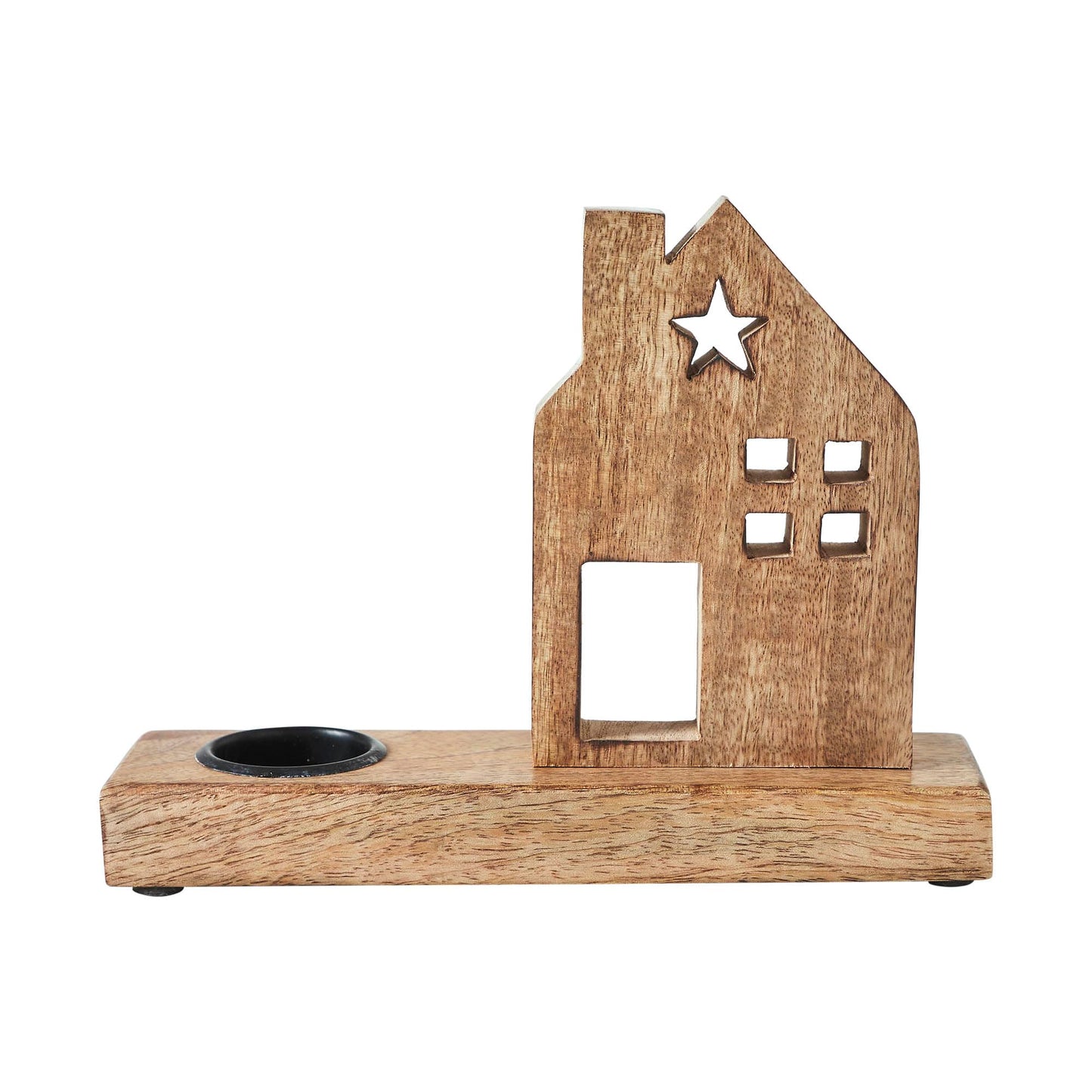 Tealight Holder Wooden Saltbox House w/Star Natural 9x6.75x2.5
