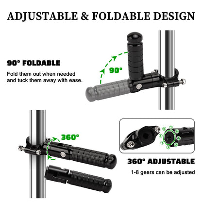 XINGWU 1.25" Foldable Motorcycle Highway Foot Pegs Universal for 32mm Crash Bars CNC Anti-Slip Foot Rest Pedals for Harley Davidson Touring Honda Yamaha Suzuki Motorbike Electric Dirt Pit Bike(Black)