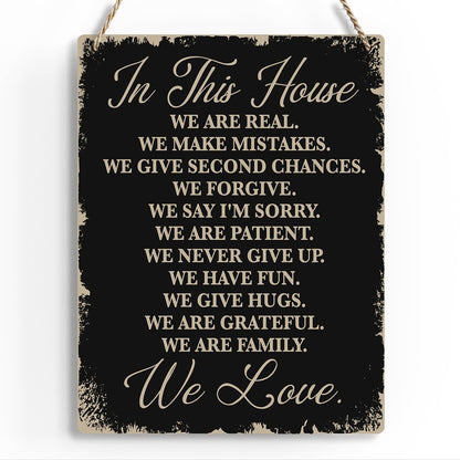 In This House Wooden Hanging Sign, House Rules Signs, Farmhouse Living Room Home Decor Wall Art, Inspirational Family Quote, Scripture Wooden Hanging Sign for Farmhouse Home Wall Art Decoration