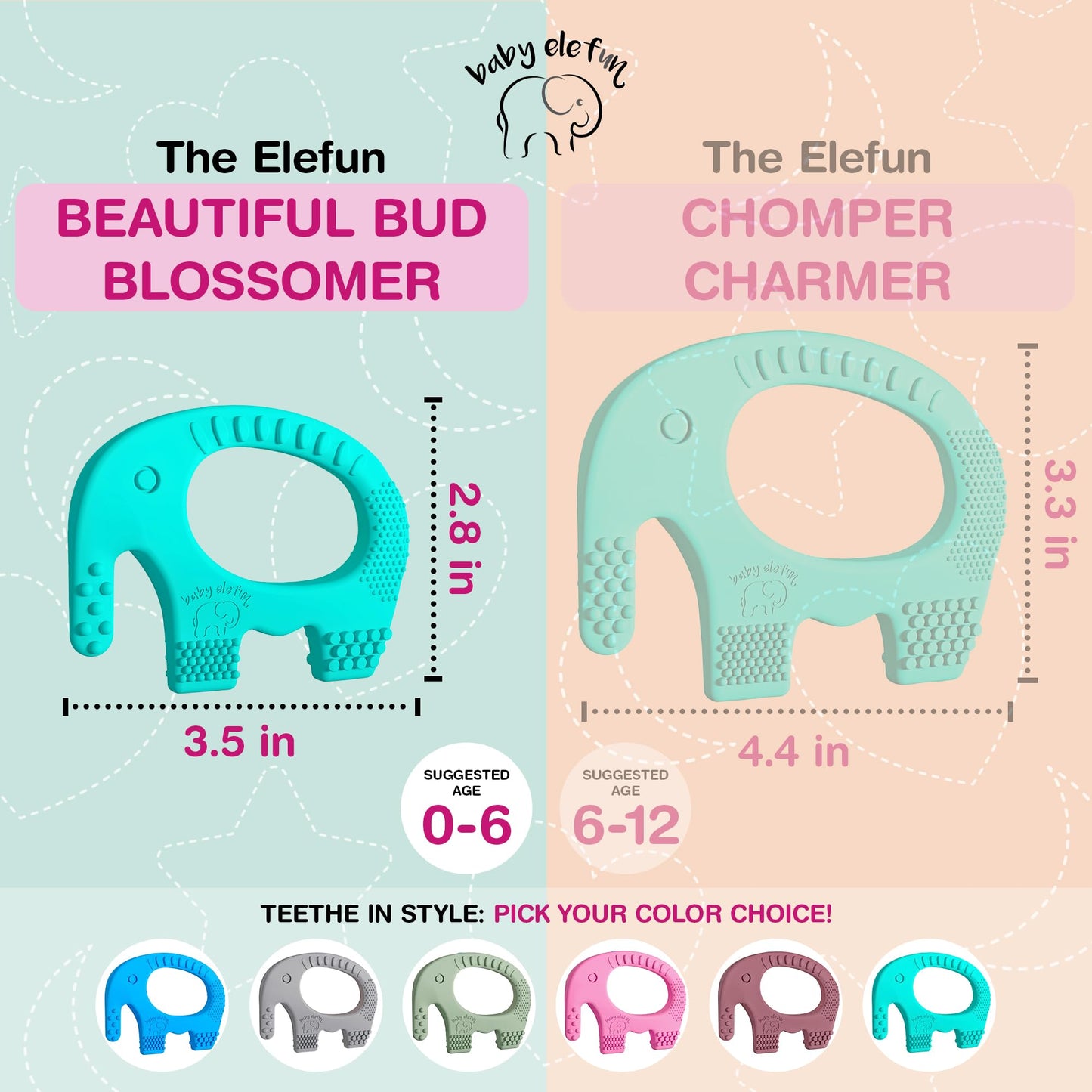 Baby Elefun Teething Ring for Babies 0-6 Months - 5X Pain Relief Smart Teether - Zero Developmental Delay Silicone Teether - Cute Infant Chew Toy, Shower Gift