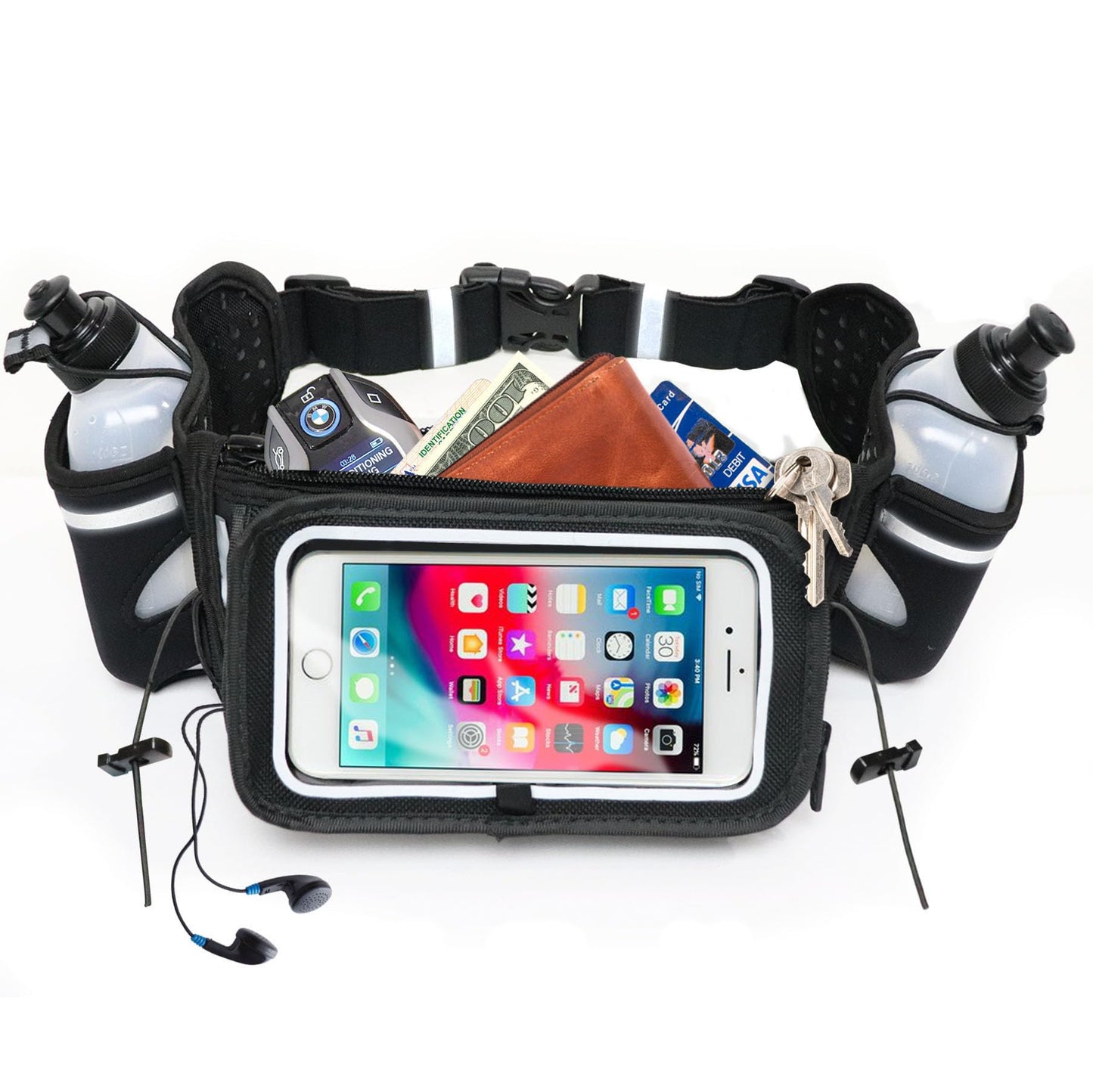 Runtasty Premium Hydration Running Belt with 2 BPA-Free 10oz Water Bottles – For Men & Women, Bounce-Free Fit, Water-Resistant Zippered Storage & Clear Tilt-Up Phone Pocket, Jogging & Marathon Ready