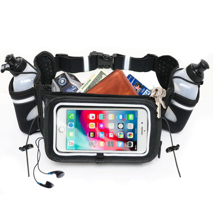 Runtasty Premium Hydration Running Belt with 2 BPA-Free 10oz Water Bottles – For Men & Women, Bounce-Free Fit, Water-Resistant Zippered Storage & Clear Tilt-Up Phone Pocket, Jogging & Marathon Ready