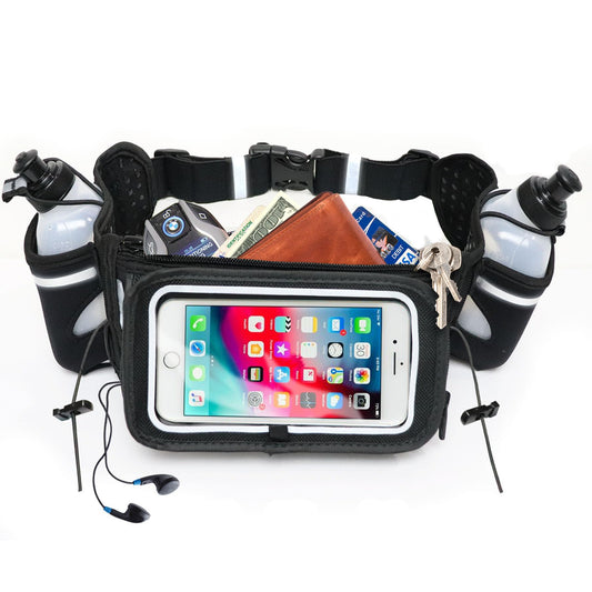 Runtasty Premium Hydration Running Belt with 2 BPA-Free 10oz Water Bottles – For Men & Women, Bounce-Free Fit, Water-Resistant Zippered Storage & Clear Tilt-Up Phone Pocket, Jogging & Marathon Ready